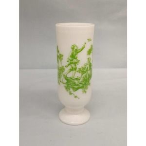 Vintage Avon Cup Mug White Milk Glass Green Toile Design Country Scene CoffeeMug